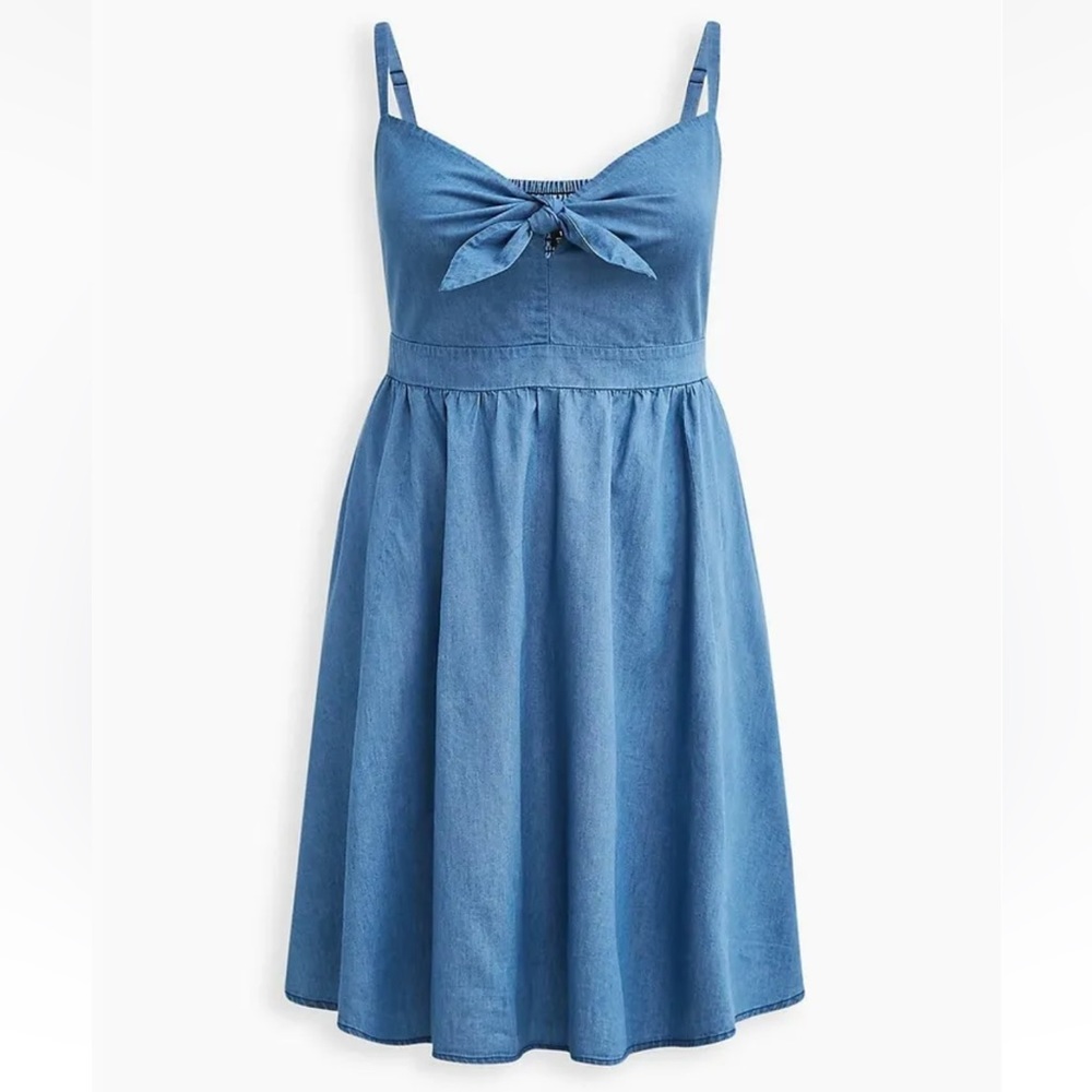 Torrid Tie-Front Skater Dress - Chambray Blue